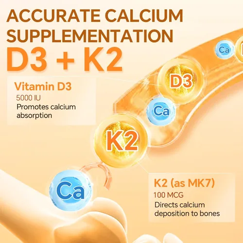 Vista 4 de ZEBORA Vitamina D3 K2 con zinc y selenio - 5000 UI de vitamina D3, 100 Mcg MK7 Vitamina K2 para una máxima absorción, apoya huesos, dientes