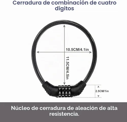 Vista 2 de Cable de bloqueo de bicicleta, cadena de bloqueo de bicicleta antirrobo, cerradura de bicicleta combinada, cerradura de combinación de seguridad