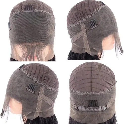 Vista 7 de Pelucas de cabello humano lacio con encaje transparente HD 360 frontal con cabello de bebé rizado, cabello virgen brasileño, bordes rizados, línea