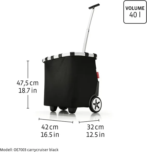 Vista 4 de reisenthel Carrycruiser Black - Carrito de compras portátil con marco de aluminio resistente, correa para el hombro y bolsa interior de malla Negro