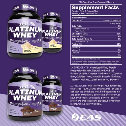 Vista 2 de EAS 100% proteína de suero de platino, helado de chocolate, 2 libras