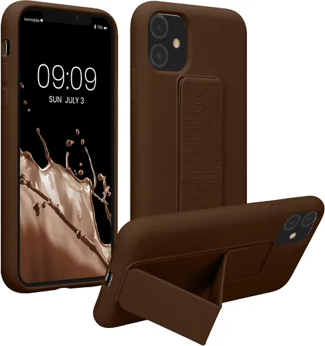 Vista 13 de kwmobile Funda para Apple iPhone 11 - Funda de TPU suave con revestimiento de silicona - Con correa de mano y función de soporte - a prueba