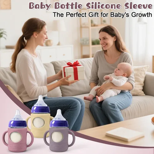 Vista 7 de 3Pack Silicone Sleeve for Lansinoh Glass Bottles 5oz with XS/S Flow Nipples 5oz Beige/Pink/Gray
