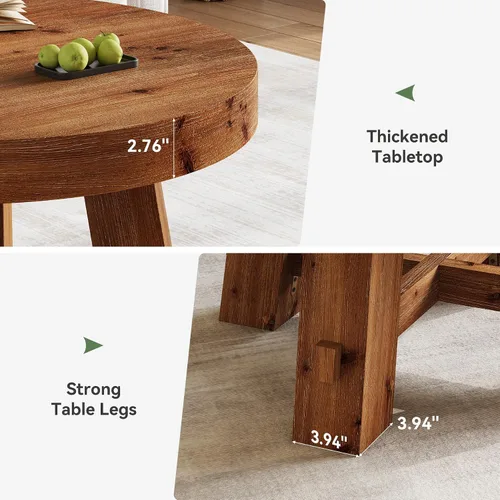 Vista 7 de Mesa auxiliar redonda de 31.5 pulgadas, mesa central de madera maciza con mesa gruesa (marrón claro)