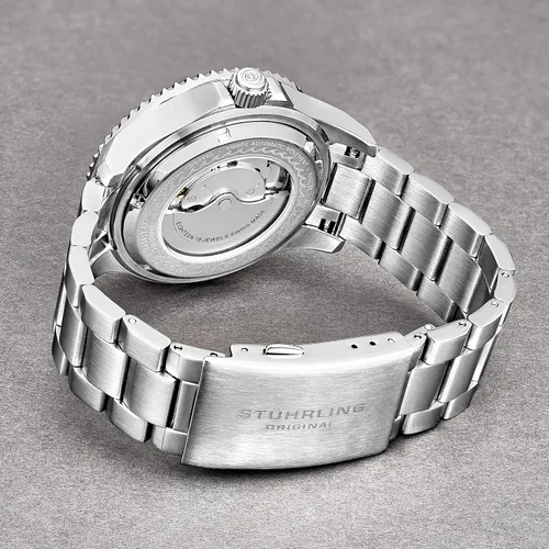 Vista 4 de Stuhrling Original DEPTHMASTER - Reloj de buceo profesional de acero inoxidable automático suizo para hombre, resistente al agua, pulsera cepillada