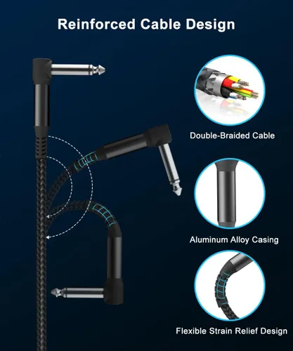 Vista 2 de Elebase Cables de parche de guitarra de 12 pulgadas, paquete de 3 Negro