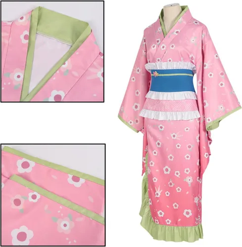 Vista 2 de UZAIN Nuevo Demon Kamado Tanjirou Cosplay Disfraz Anime Mitsuri Cosplay Kimono Traje Conjunto Completo Halloween Para Adultos
