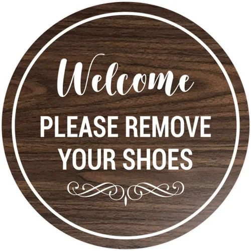 Vista 14 de Signs ByLITA Circle Welcome Please Remove Your Shoes Sign, Negro