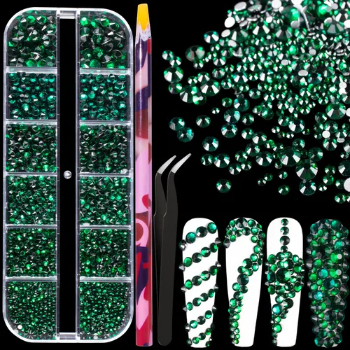 Vista 37 de Juego de 3440 piezas de cristales de vidrio transparente blanco y AB, en 6 tamaños con lápiz recogedor, pinzas para manicura con brillo iridiscente