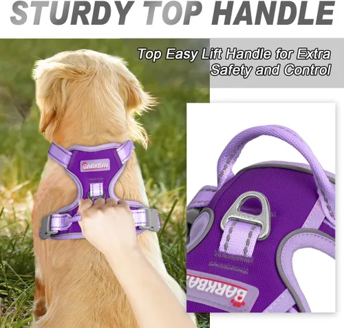 Vista 101 de BARKBAY - Arnés para perro sin tirones con clip frontal, material resistente y reflectante, asa de fácil control para pasear perros grandes