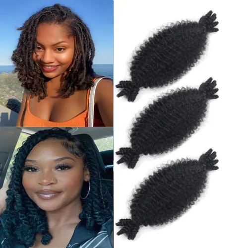 Vista 23 de Cabello afro trenzado elástico de 16 pulgadas, paquete de 3 marley twist para rastas falsas, trenzas rizadas de mariposa, cabello trenzado marley