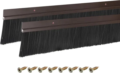 Vista 35 de uxcell 2 piezas barredor de cepillo inferior para puerta forma H base de aleación de aluminio con cepillo de nailon de 0.4 pulgadas para hogar