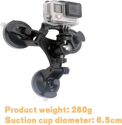 Vista 3 de Soporte de triple ventosa para cámara de acción para parabrisas de automóvil con cabeza roscada de 1/4, trípode de 360 grados y tornillo para DJI