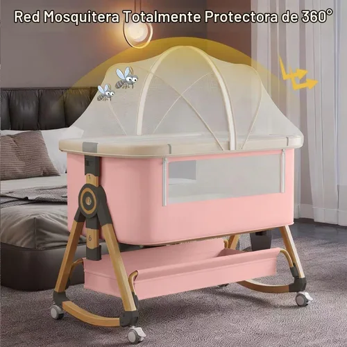 Vista 4 de Baby Bassinet, 4 In 1 Portable Bassinet Bedside Sleeper with Wheels Comfy Mattress and Storage Basket, Moises Para Bebe 6 Adjustable Height Rocking