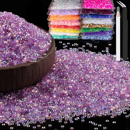 Vista 19 de 15000 diamantes de imitación de resina de 0.079 pulgadas a granel, diamantes de imitación de gelatina redondos negros con parte trasera plana, gemas