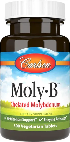 Vista 9 de Carlson Moly-B, apoyo para el metabolismo, 100 tabletas vegetarianas Suplementos quelados de molibdeno; Activación enzimática; Quelato
