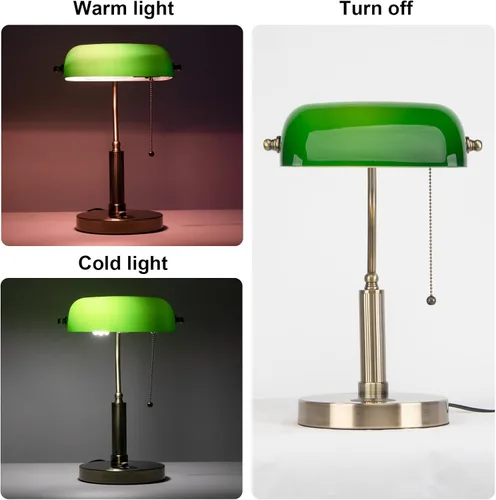 Vista 6 de FIRVRE Lámpara de Escritorio de Banco de Vidrio con Puerto de Carga Inalámbrica USB Lámpara de Escritorio LED Lámpara de Mesa con Cadena de Tirón