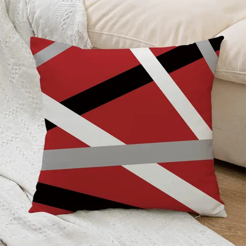 Vista 7 de Juego de 4 fundas de almohada rojas de 18 x 18 pulgadas, fundas de almohada decorativas de rayas abstractas negras y grises, decoración moderna
