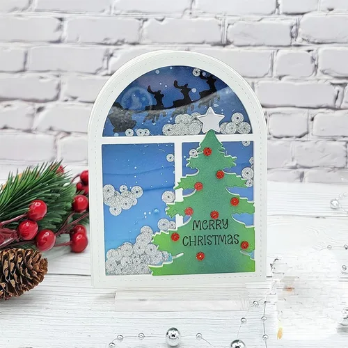 Vista 5 de Troqueles de metal para árbol de Navidad y puertas para hacer tarjetas, plantillas de corte para álbumes de recortes, álbum de fotos, papel
