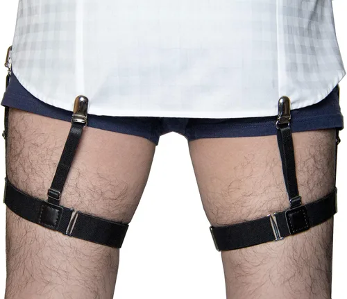 Vista 2 de Estancias de camisa para hombre, soportes para camisas, ligas de camisa, 1 par para hombres y mujeres (negro mágico), Negro
