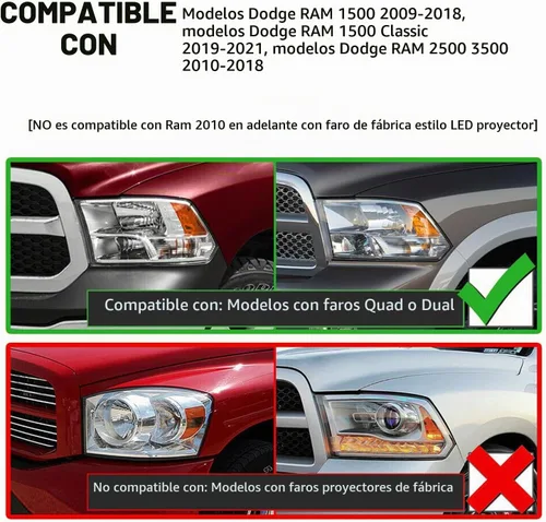 Vista 2 de Ensemble de phares compatible avec 2009 2010 2011 2012 2013 2014 2015 2016 2017 2018 Ram 1500, 2019 Ram 1500 Classic, 2010-2018 Ram 2500 3500 phares
