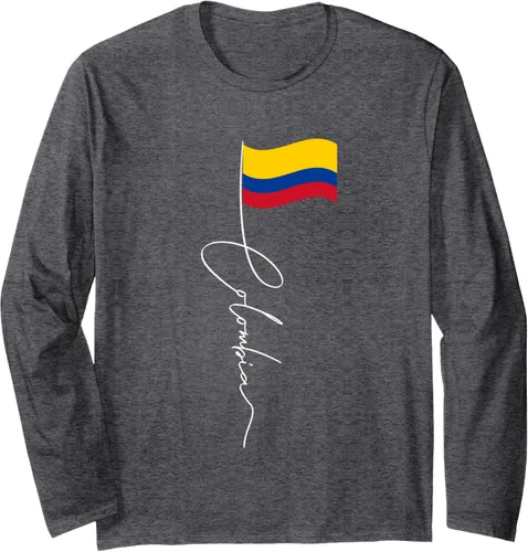 Vista 4 de Polo de bandera de Colombia Signature - Camiseta patriótica de manga larga con bandera colombiana, Negro