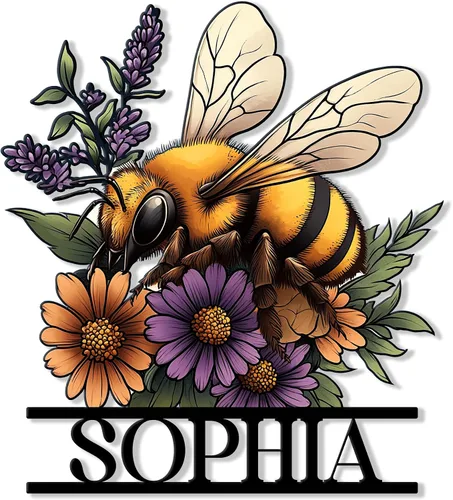 Vista 5 de Letrero de metal personalizado de abeja, cartel colgante de abeja de miel, porche de bienvenida al aire libre, valla de pared con nombre