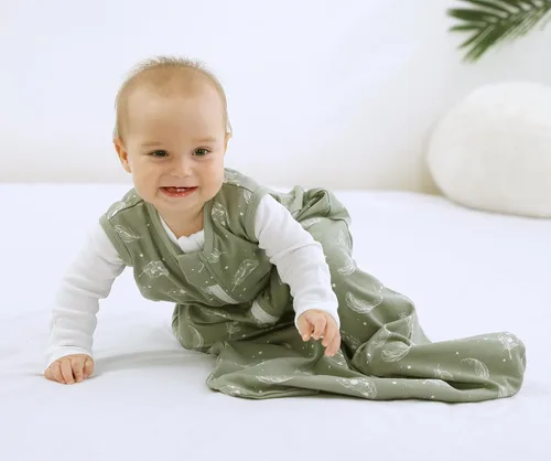 Vista 2 de Owlivia Manta Portátil de Algodón Orgánico para Bebé 0.5 TOG - Saco de Dormir Ligero con Cremallera de 2 Vías, Saco de Dormir de Transición Swaddle
