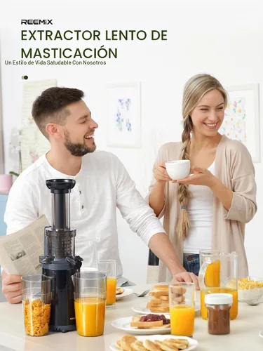 Vista 7 de Máquinas de exprimir con masticación, Reemix - Extractor de jugos de prensa fría, compacto y de tamaño pequeño, nutriente y rico en vitaminas, libre
