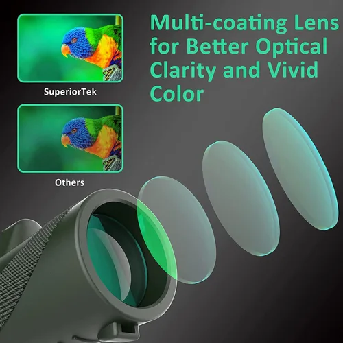 Vista 4 de Telescopio monocular monocular HD de 12 × 50, con adaptador para teléfono inteligente y trípode de metal, monocular compacto impermeable de alta