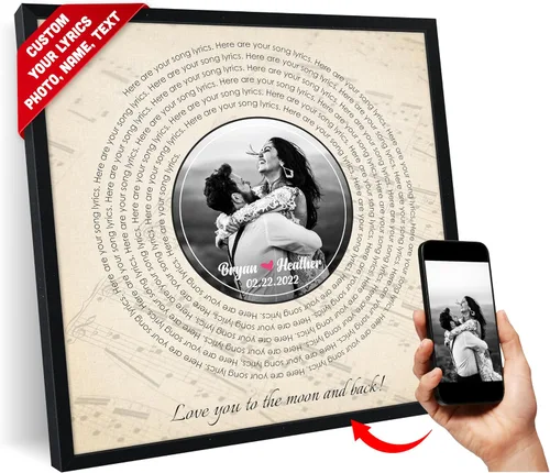 Vista 33 de SANTANNA Letras de música personalizadas, impresiones artísticas para decoración de pared (amor clásico y aniversario de canción favorita)