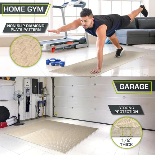 Vista 3 de ProsourceFit - Tapete de ejercicio tipo rompecabezas de ½ pulgada, losetas de espuma EVA entrelazadas para gimnasio en casa, para niños, crema, 24 x
