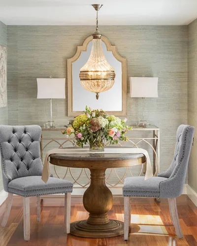 Vista 84 de Juego de 2 sillas de comedor de terciopelo con patas de madera, color beige Mid Century Modern Dining Chairs,Upholstered Chairs with Nailhead