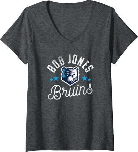 Vista 3 de Bob Jones University Camiseta con cuello en V y logotipo de Bru, Negro