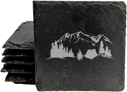 Vista 10 de Mountain Majesty - Posavasos de pizarra con impresionante diseño de escena de montaña, perfectos para decoración del hogar y la oficina y protección