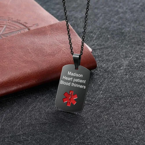 Vista 6 de LanM Collar de alerta médica para hombre, grabado con etiqueta de identificación médica, collar de alerta médica de emergencia para hombres