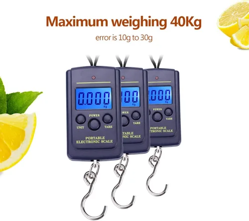 Vista 4 de Báscula de pescado con pantalla LCD retroiluminada, báscula digital impermeable de hasta 88 libras / 88.2 lbs, báscula de peso portátil para colgar