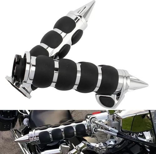 Vista 5 de Motocicleta 1 "mano apretones extremo barra manillar Spike cromo negro aluminio caucho