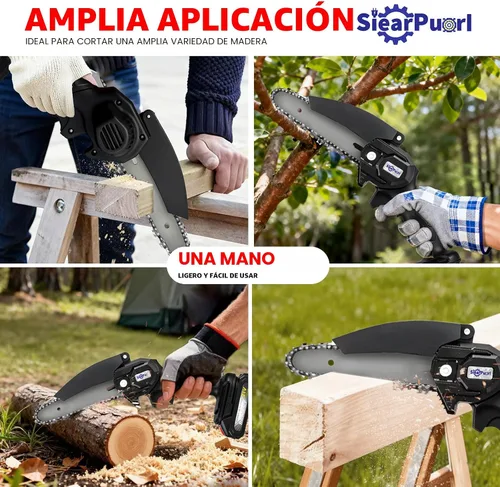 Vista 5 de Mini motosierra inalámbrica, 4 y 6 pulgadas motosierra eléctrica Funciona con pilas, de mano, 2 baterías y cargador, corte de madera para cortar