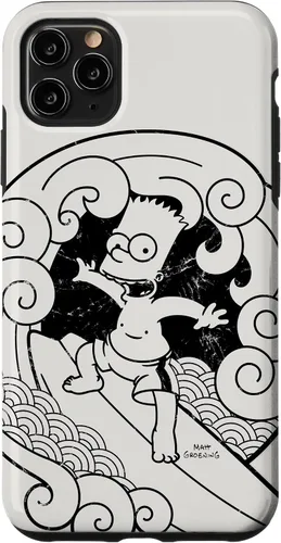 Vista 11 de Funda de madera japonesa para iPhone 15 Los Simpsons Bart Surfing