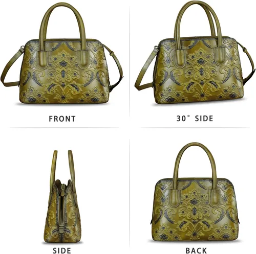 Vista 4 de Bolso de mano de cuero genuino para mujer, bolso cruzado vintage con asa superior, hecho a mano, retro, de cuero en relieve