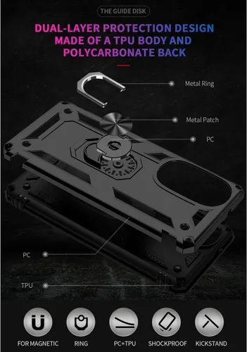 Vista 4 de Funda TJS para Motorola Edge Plus 2022/Moto Edge+ 5G UW 2022 (negro) Con protector de pantalla de vidrio templado Anillo de metal Kickstand