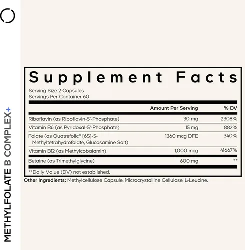 Vista 2 de Codeage Methylfolate B Complex Supplements - 5 MTHF, Metilcobalamina 1000mcg Vitamina B12 metilada, riboflavina, betaína, vitaminas B6, ciclo