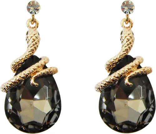 Vista 38 de Navachi Pendientes colgantes de gota de serpiente con forma de pera multicolor de cristal chapado en oro de 18 quilates