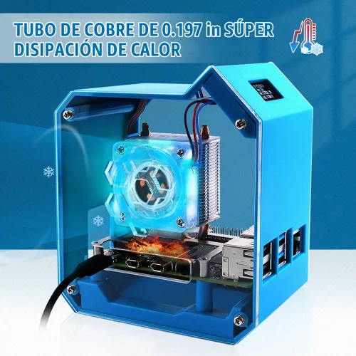 Vista 8 de GeeekPi Kit de mini torre con fuente de alimentación QC3.0 para Raspberry Pi 4, Pi 4 con enfriador de torre ICE, módulo OLED de 0.96 pulgadas