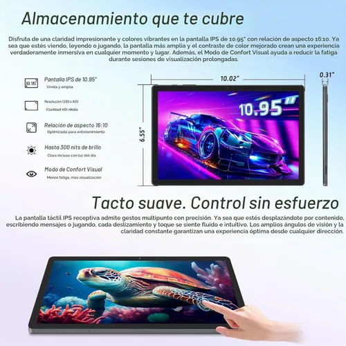 Vista 4 de Tableta, tableta Android 15 de 11 pulgadas con 12 GB de RAM 128 GB ROM, 1 TB expandible, cámaras de 5MP+13MP, pantalla HD de 1280 × 800, octa-core