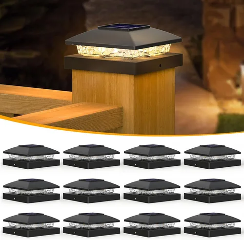Vista 20 de APONUO Luces solares para postes de 4 x 4 – IP64 impermeable, blanco cálido, luces inalámbricas de valla y luces de cubierta para patios, jardines