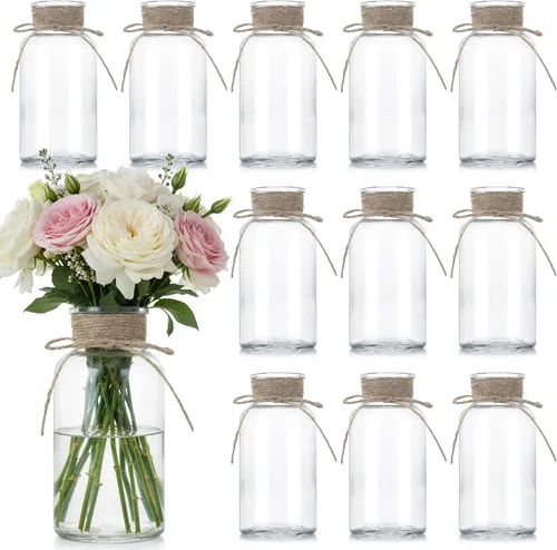 Vista 9 de Jarrones de cristal para centros de mesa, jarrones cilíndricos bohemios en tarros de masón a granel para bodas, fiestas de granja y decoración Azul