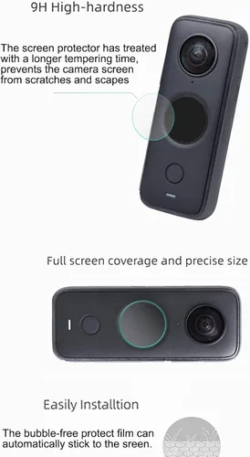 Vista 4 de Protector de lente compatible con Insta360 One x2, con protector de pantalla de vidrio templado, película transparente oleofóbica antihuellas