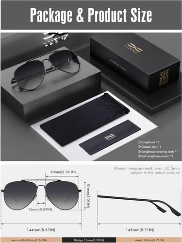 Vista 49 de LUENX, Aviator - Gafas de sol polarizadas, para hombres y mujeres, protección UV 400, con funda 60MM